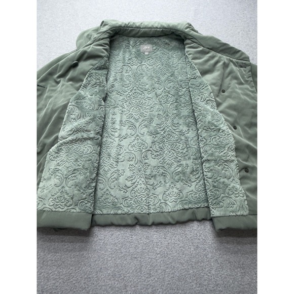 J Jill Womens Large Green Embroidered Puffer Jacket Snap Front Collar - Picture 12 of 16
